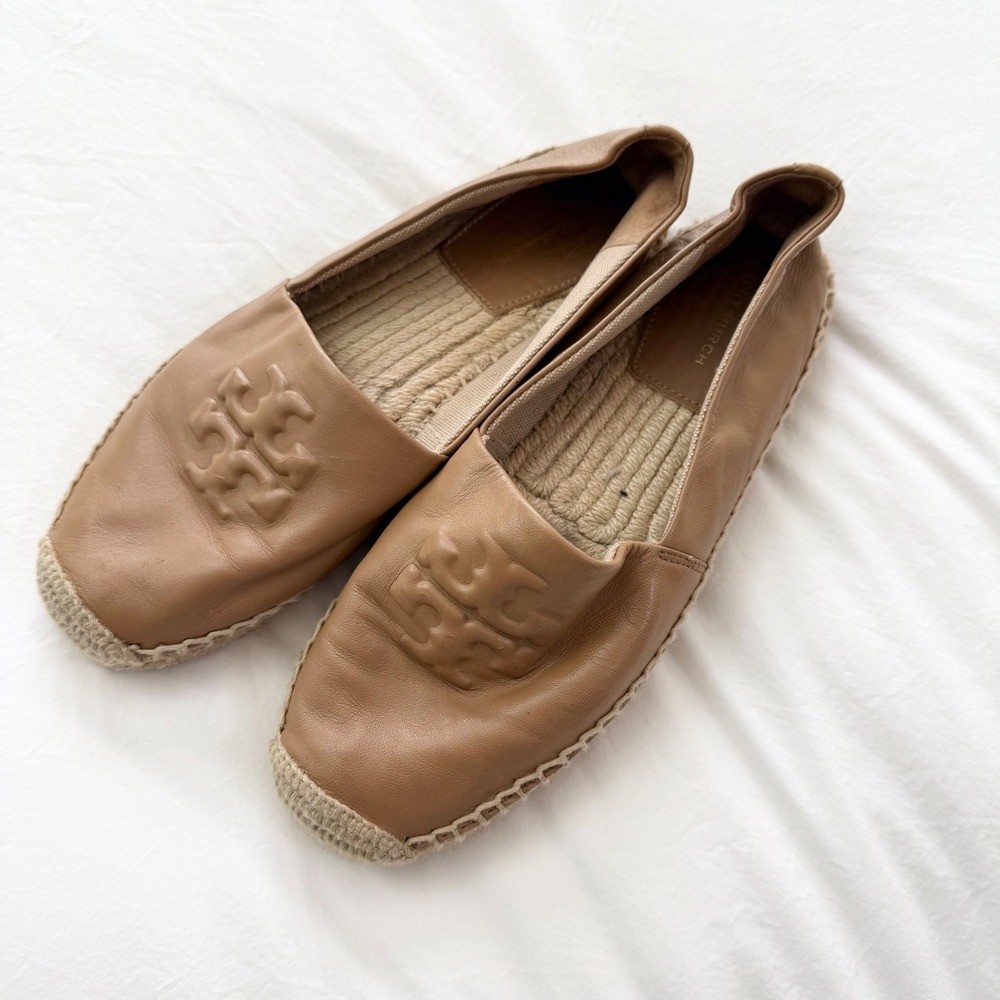 Tory Burch Everly Leather Espadrille Flats Tiramisu Tan Size 7